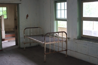 Bed with a view Bed frame near the window of the abandoned mansion in Alice Arm #olafincanada #britishcolumbia #discoverbc #abandonedbc #alicearm #mansion