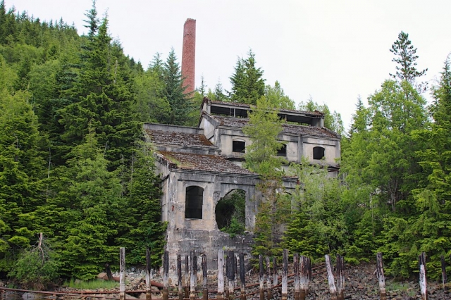 The Anyox Coking plant and stack reaching out above the forest #olafincanada #britishcolumbia #discoverbc #abandonedbc #anyox