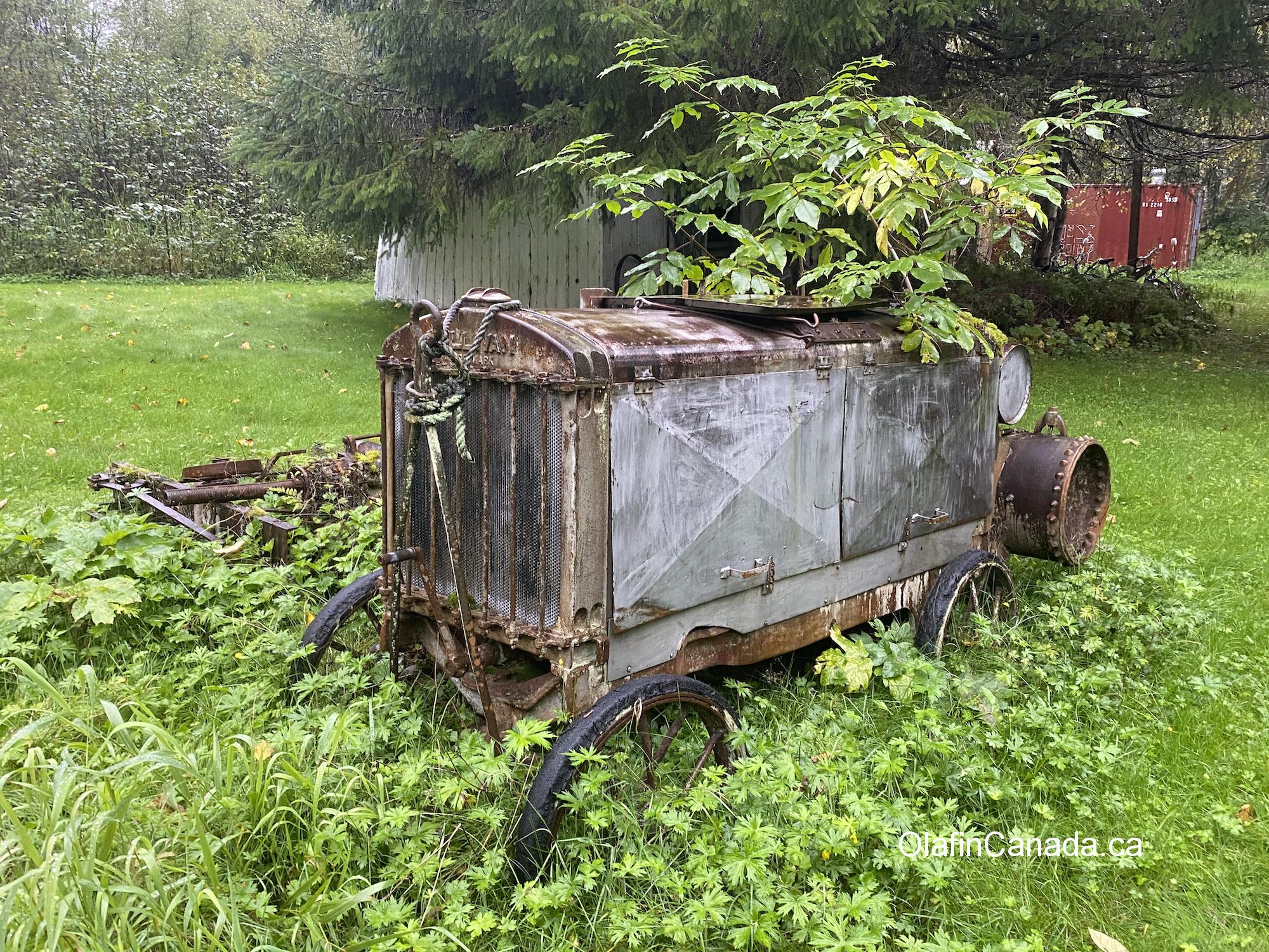 Steam tractor near house in Alice Arm. #olafincanada #britishcolumbia #discoverbc #abandonedbc #alicearm