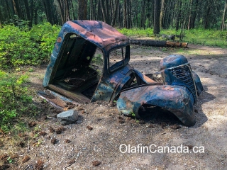 Retired car Old car sunk in the ground at Ellison Provincial Park #olafincanada #britishcolumbia #discoverbc #abandonedbc #okanagan #car