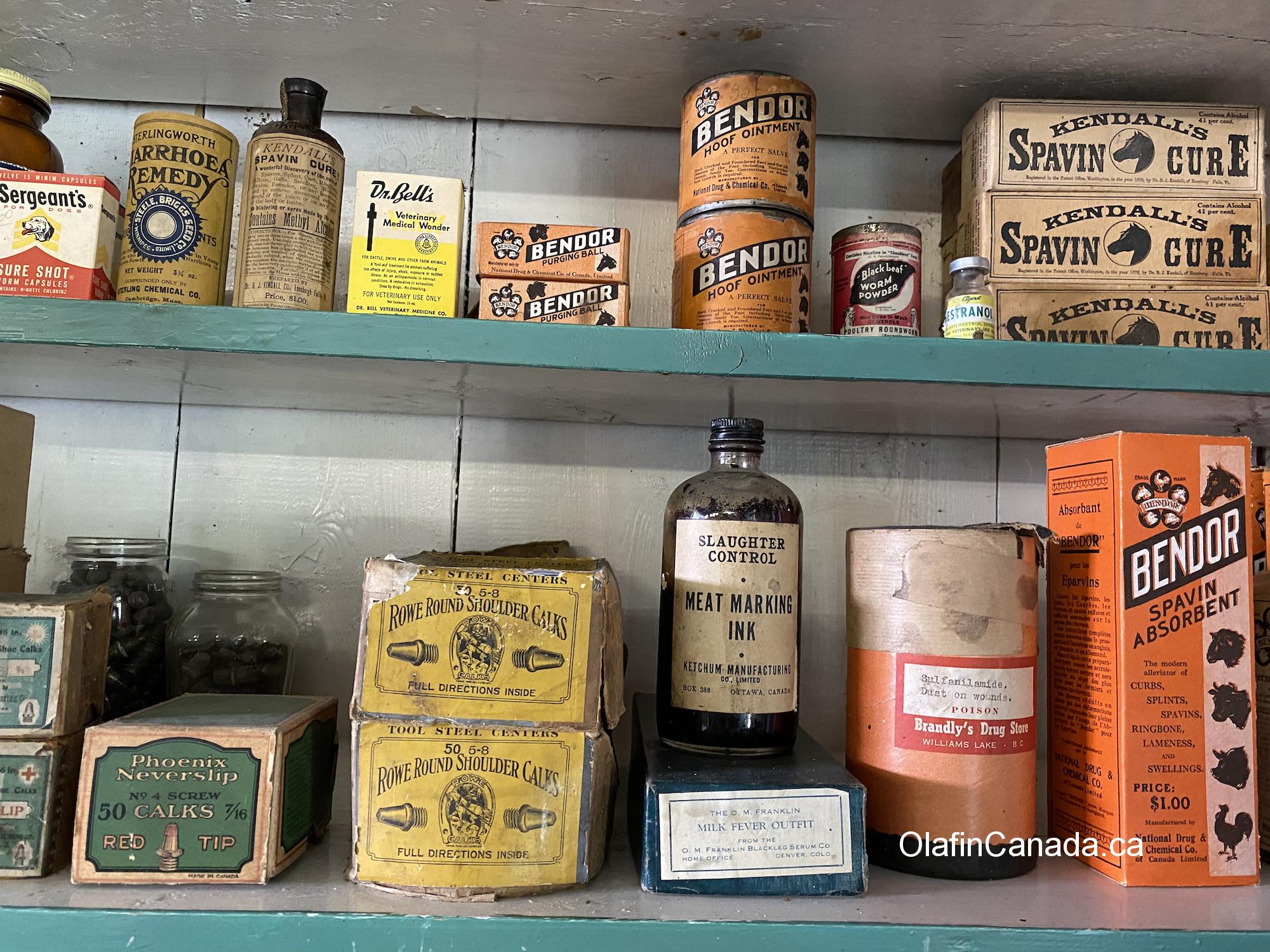 Animal pharma products at the General Store in 153 Mile House #olafincanada #britishcolumbia #discoverbc #abandonedbc #153milehouse #generalstore #backintime