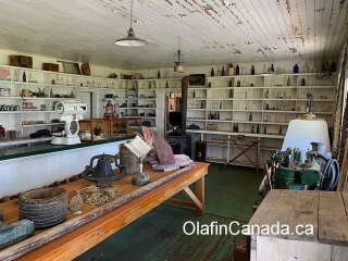 Shop at the cannery Items on the shelves in the shop at the Tallheo Cannery in Bella Coola #olafincanada #britishcolumbia #discoverbc #abandonedbc #tallheocannery #bellacoola