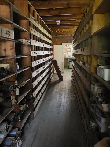 Storage room behind the shop of the Tallheo Canery #olafincanada #britishcolumbia #discoverbc #abandonedbc #tallheocannery #bellacoola