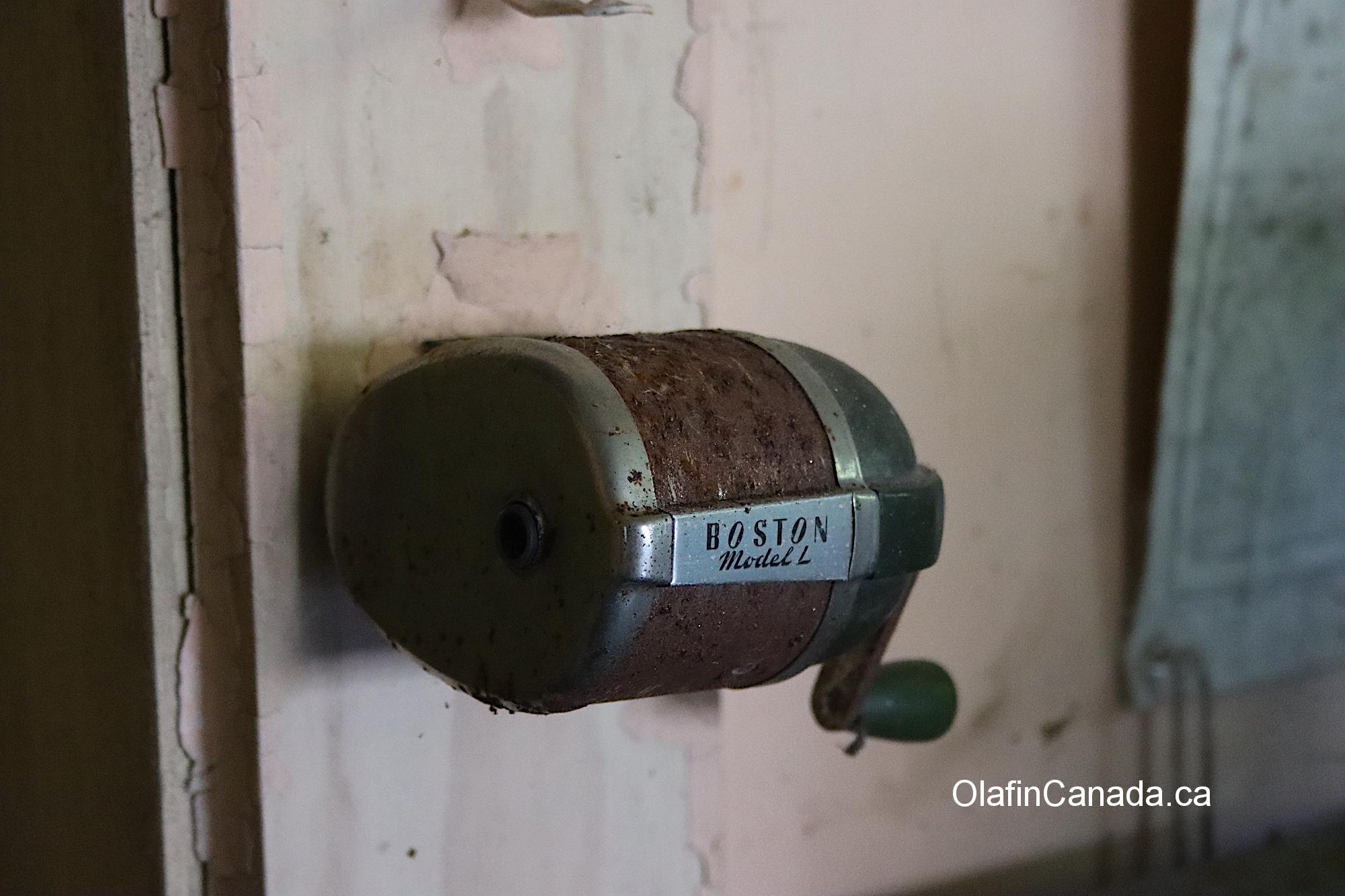 Pencil sharpener in the office of the Tallheo Cannery in Bella Coola #olafincanada #britishcolumbia #discoverbc #abandonedbc #tallheocannery #bellacoola