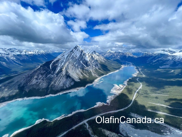 This is a helicopter view of the Spray Lakes reservoir near Canmore Alberta. #olafincanada #spraylakes #canmore #reservoir #alberta